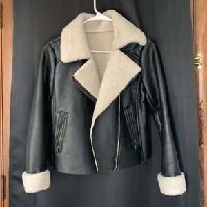 Leather jacket with fur